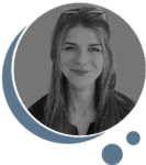 Headshot of Tabitha with abstract slate blue bubbles