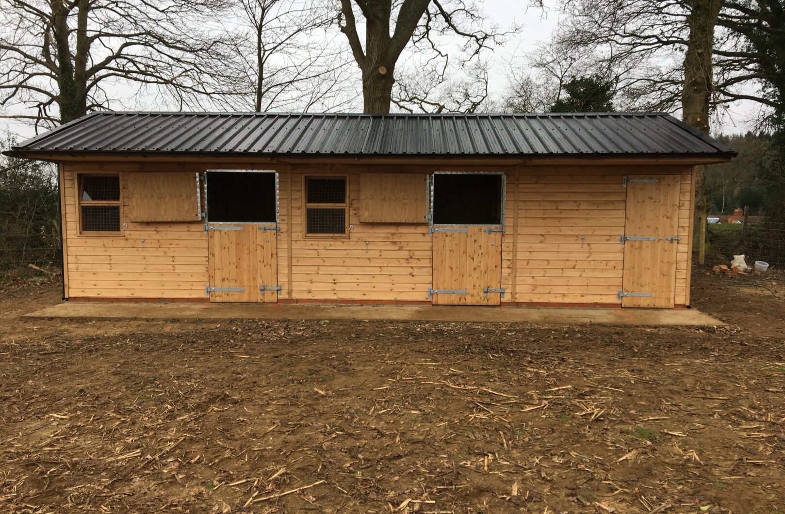 Stable Block with Metal Box Profile front, top doors open