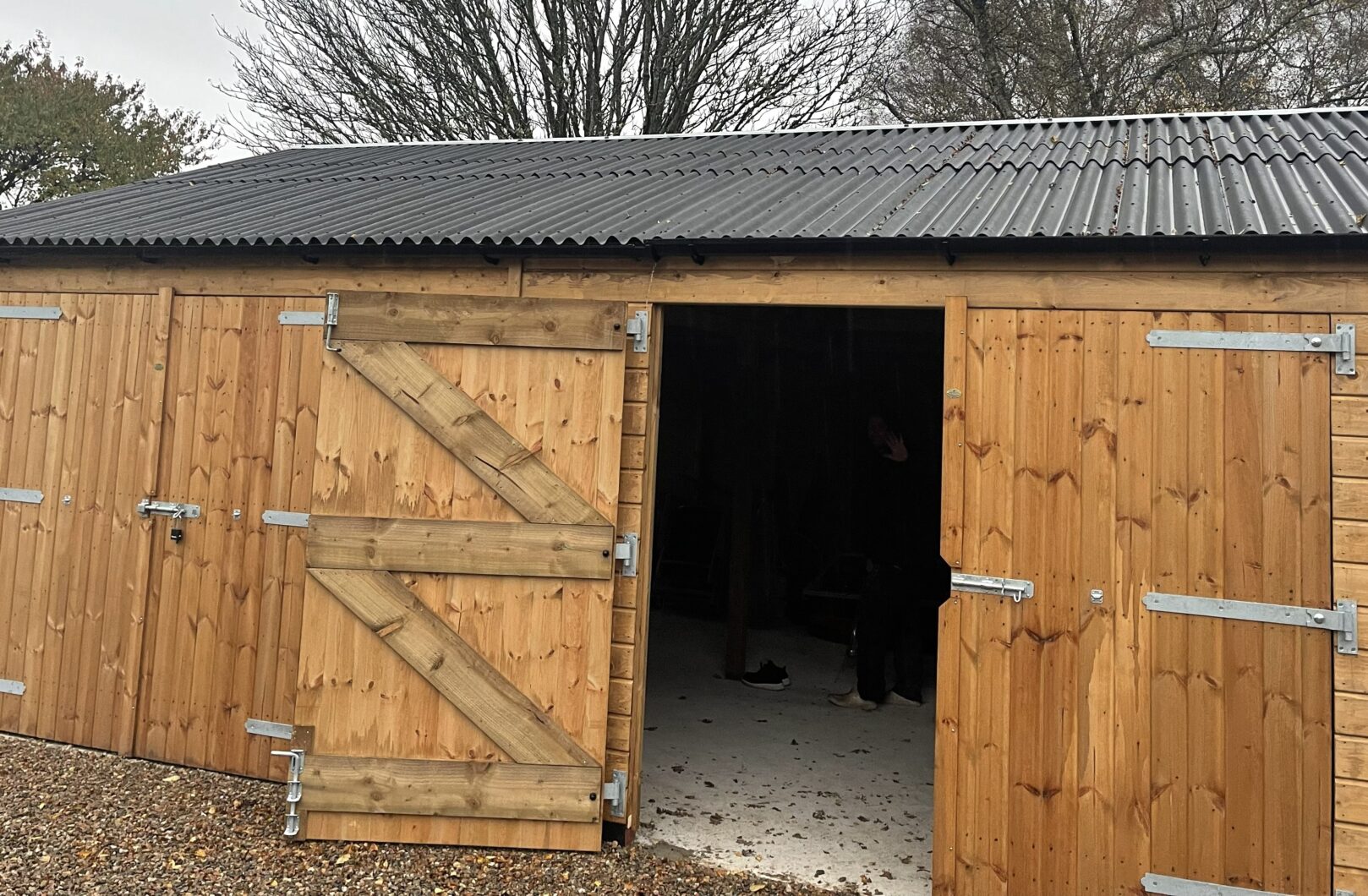 Double Garage with Overhang doors open