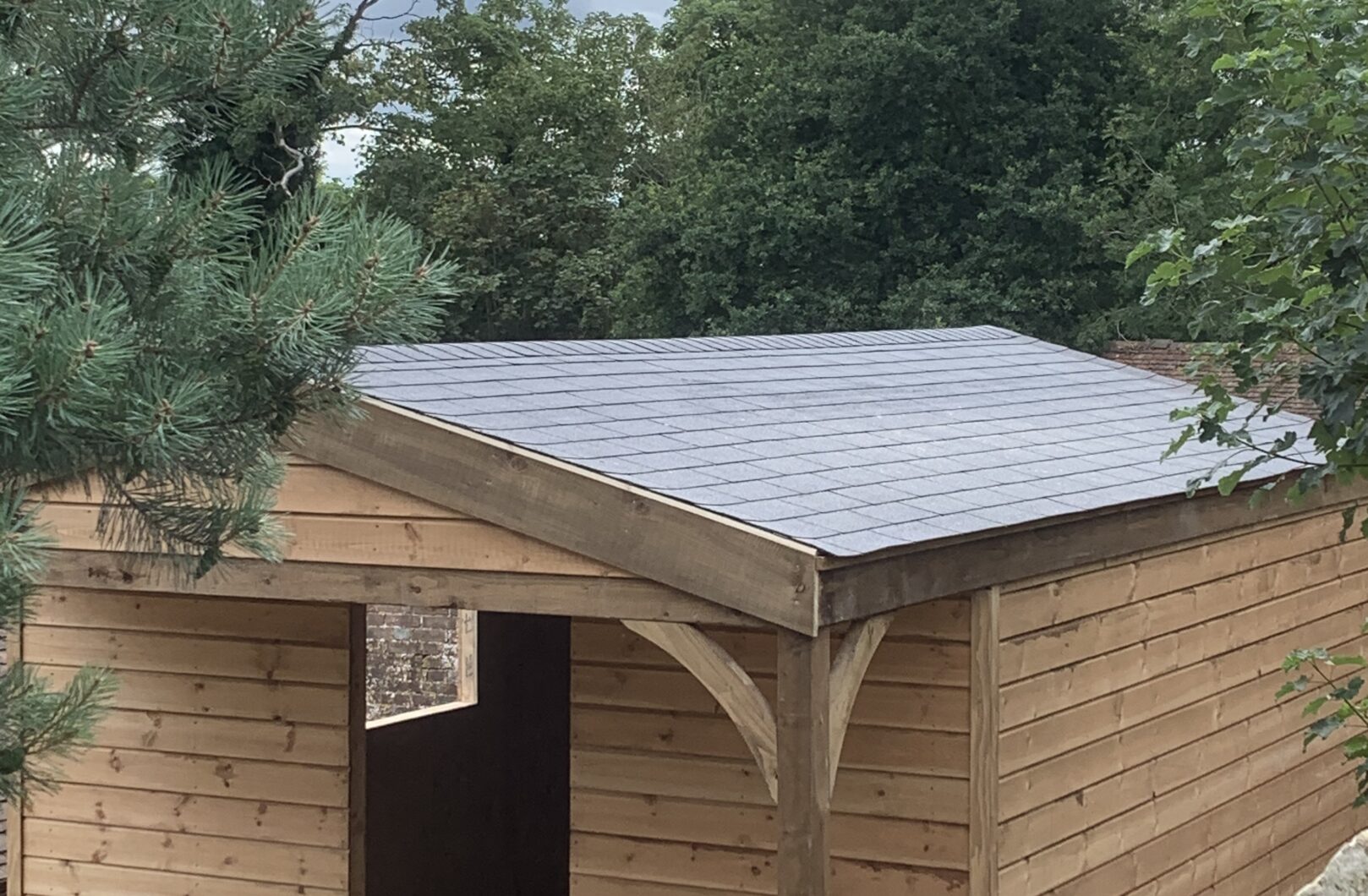 Garden Office with Decking and Felt Shingles roof