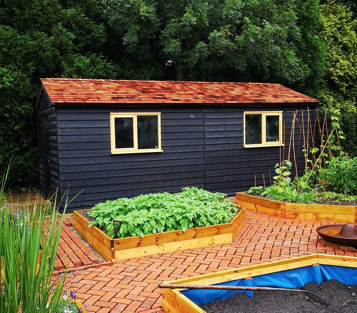 Workshop Painted Black with Cedar Shingles